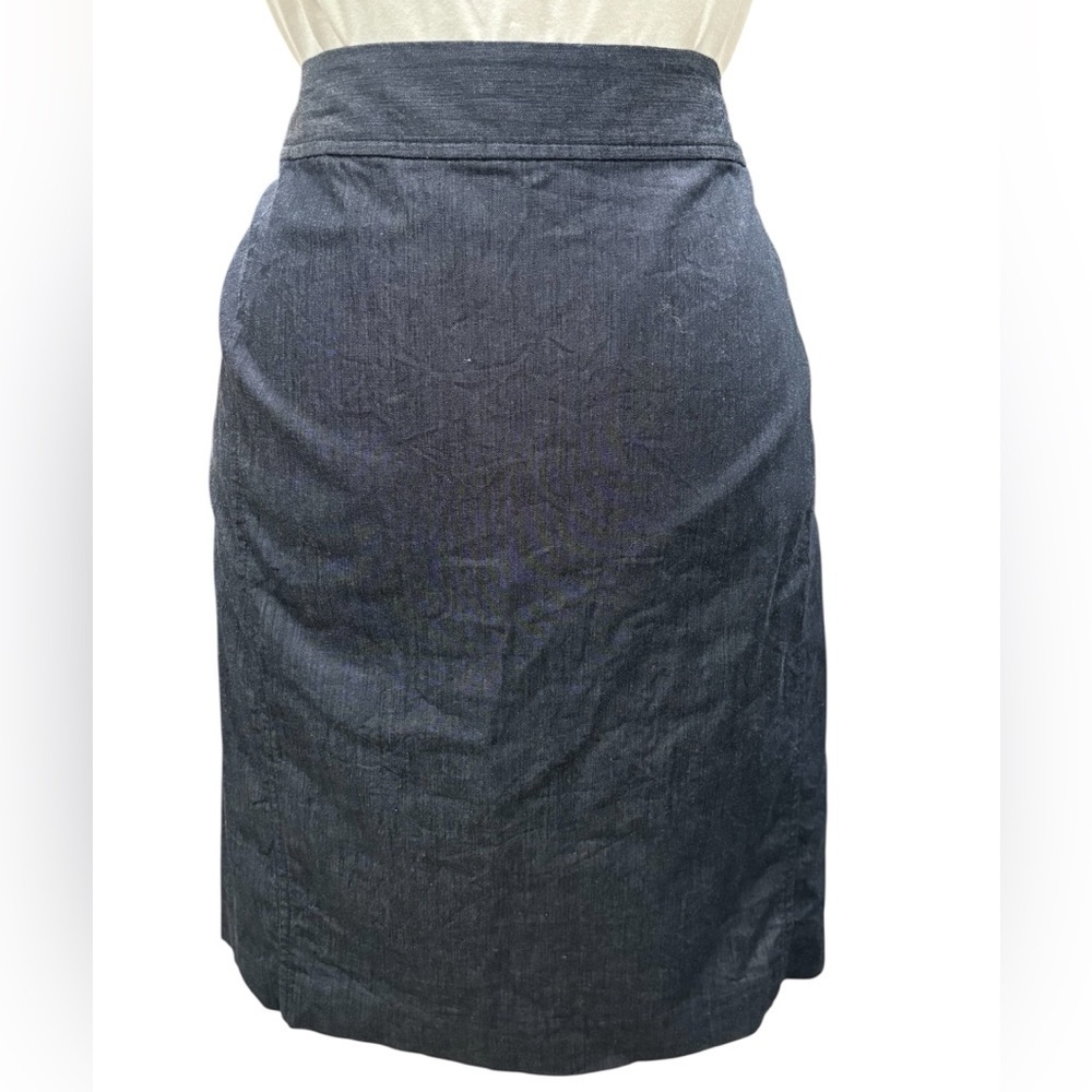 Ann Taylor Loft Dark Blue Chambray Knee Length Pencil Skirt | Size 16